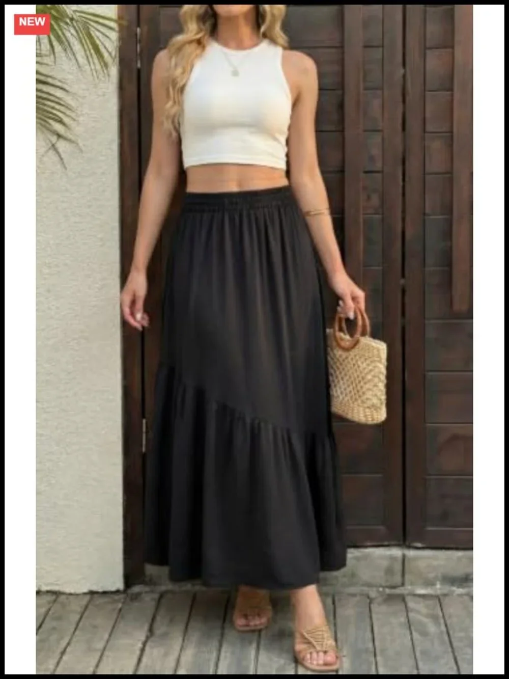 Women's Maxi Skirt High Waist Tiered A-Line with Pockets Flowy Swing Pleated